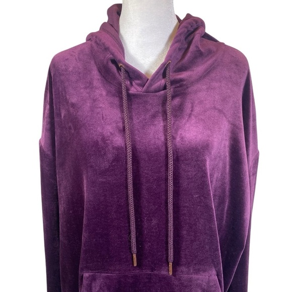 Green Tea Hoodie sz Large Comfy Mediumweight Velour Wine/Purple Long Sleeve Warm - Picture 3 of 10